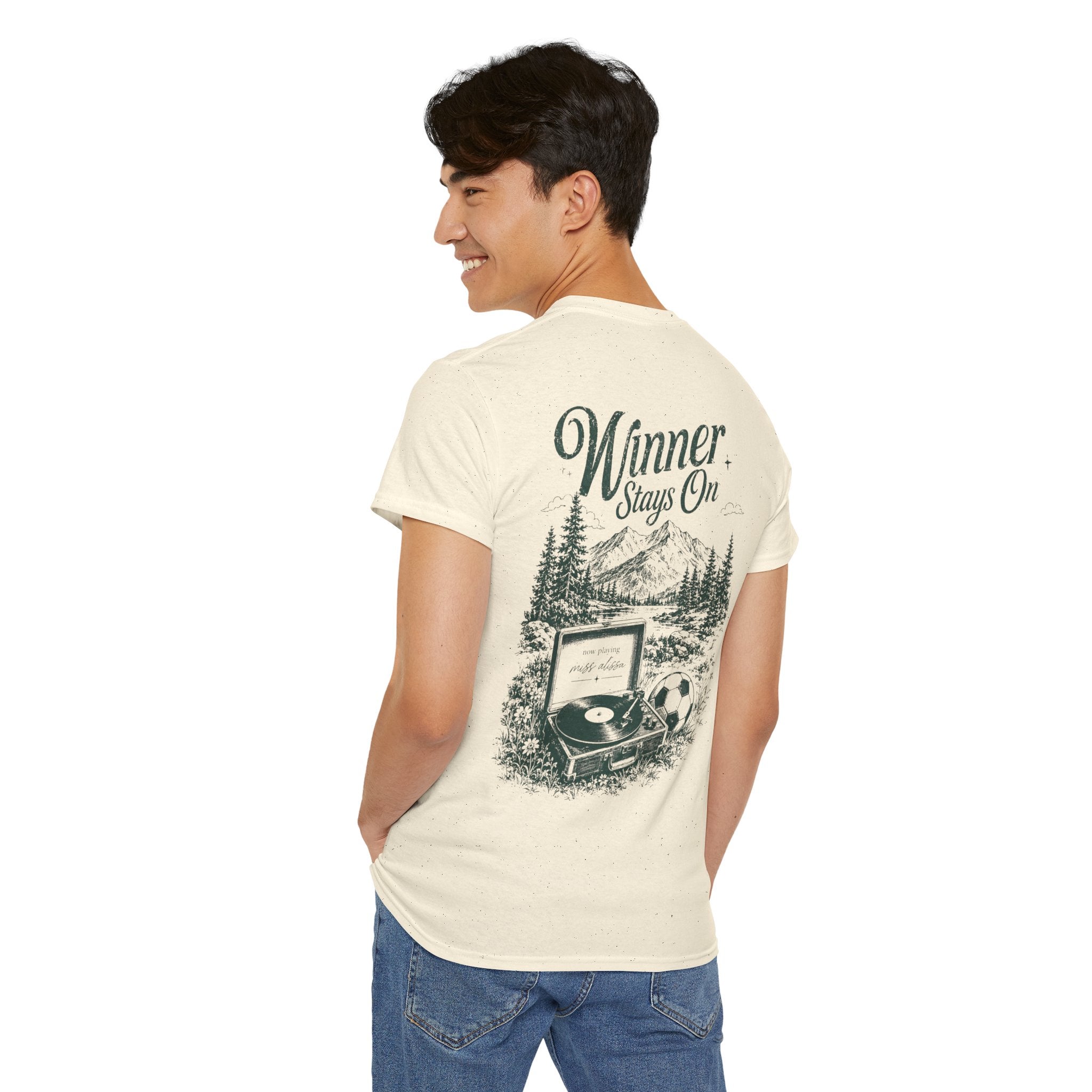 Winner Stays On Tee — Retro Record & Soccer Graphic T‑Shirt