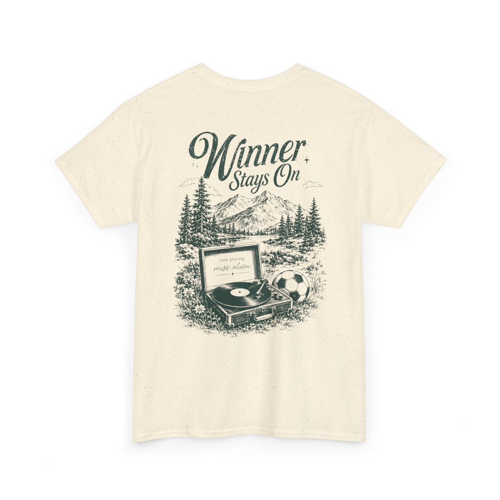 Winner Stays On Tee — Retro Record & Soccer Graphic T‑Shirt