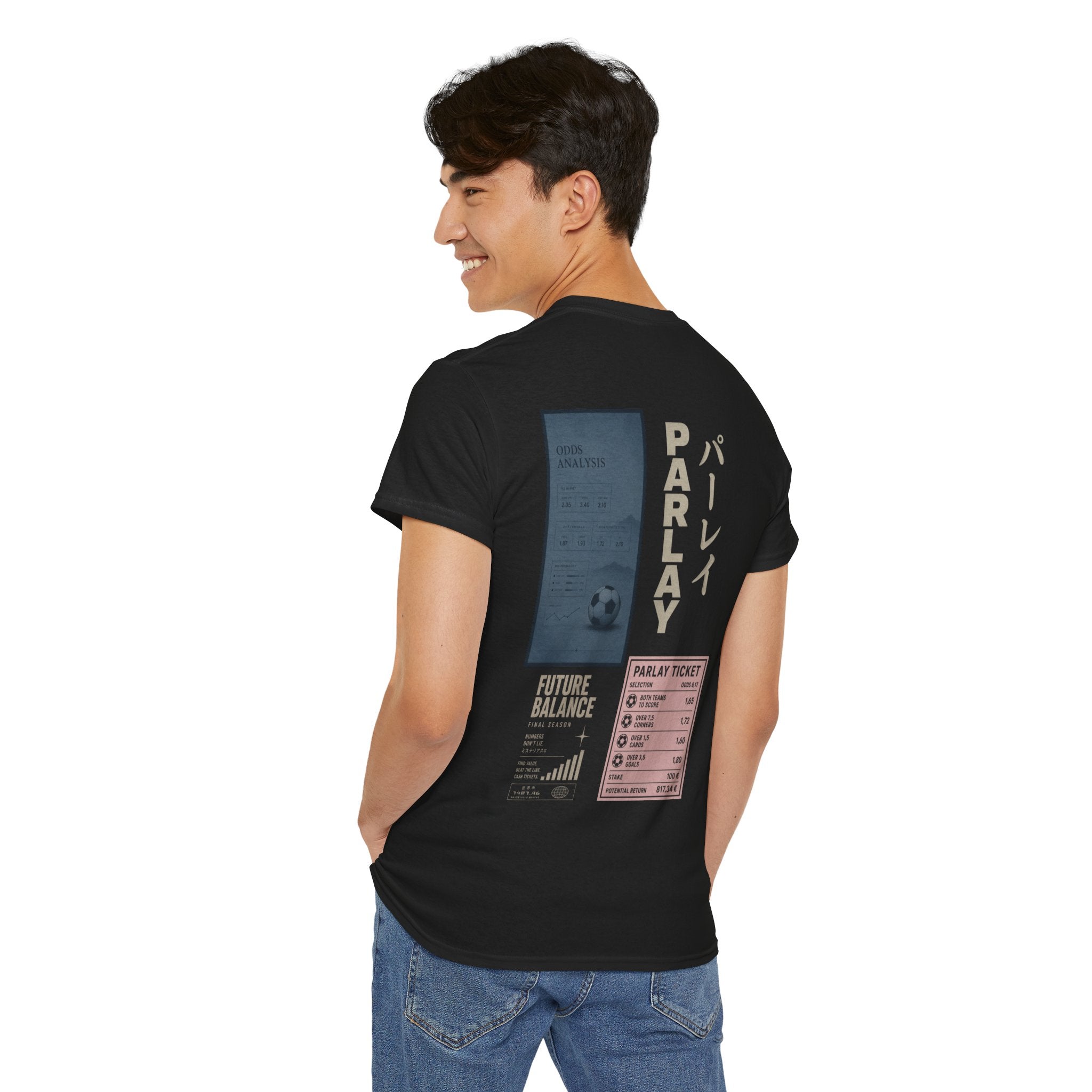 Parlay Graphic Tee — Retro Ticket & Japanese Text Soccer Design